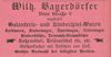 Anzeige des im Haus ansässigen Geschäfts für „Galanterie- und Kinderspiel-Waren“ von Wilhelm Bayerdörfer aus dem Jahr 1901 aus: W. Burkhardt (Bearb.): Adreß- und Geschäfts-Handbuch der Oberamtsstadt Schwäbisch Hall, Schwäbisch Hall 1901, Inseratenanhang, S. 36 (StadtA Schwäb. Hall Bibl. 2947)