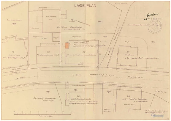 Lageplan aus den Plänen für Umbauten, 1942. Das Haus wird hier als „Gesundheitsamtsgebäude“ bezeichnet (StadtA Schwäb. Hall 27/0527)