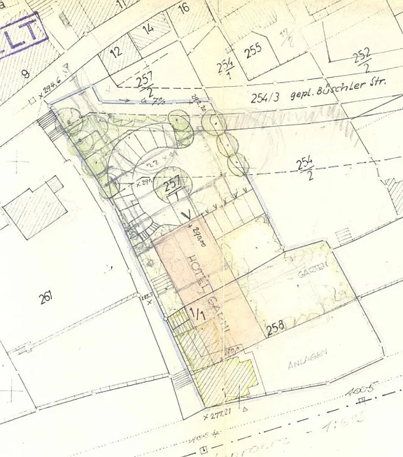 Lageplan des ebenfalls nicht verwirklichten Hotel Garni, 1961 (StadtA SHA 27/371)