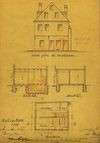 Ansicht, Grundrisse und Schnitte zu Umbauten im ''Spezereiladen'' im Erdgeschoss, 1889 (StadtA SHA 27/443)