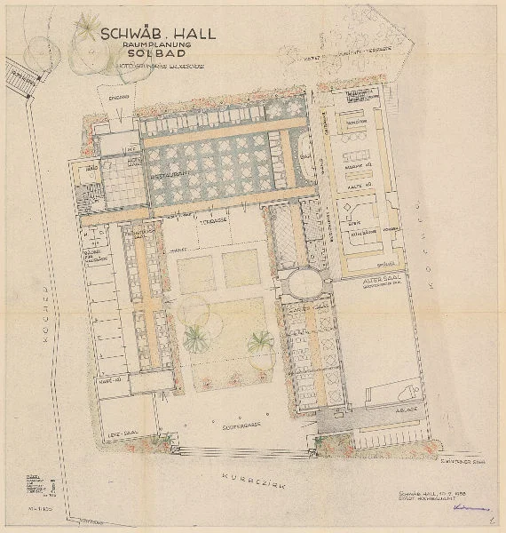 Grundriss des Erdgeschossees, gefertigt für eine Raumplanung des Unterwöhrds und des Haalplatzes, 1958 (StadtA Schwäb. Hall S06/P6323)