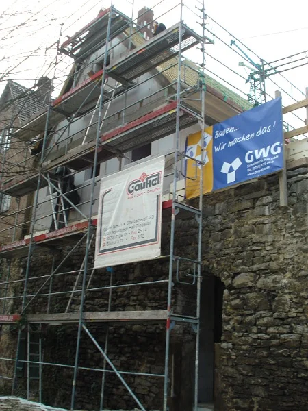 Das neue Wohnhaus im Rohbau, März 2013. Foto: Daniel Stihler  (StadtA Schwäb. Hall DIG 3310)