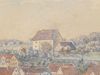 Ausschnitt aus einer Ansicht der Comburg mit Steinbach. Gemälde von J. Berger, 1895 (StadtA Schwäb. Hall S10/2246)