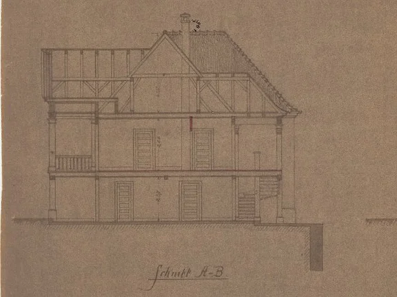 Schnitt durch den Zentralbau, 1916 (StadtA Schwäb. Hall 27/500)