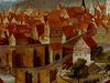 Ausschnitt aus der großen Stadtansicht von Hans Schreyer im Haalamt, 1643. Der Sulferturm hat einen Fachwerkaufsatz und ein Vortor, der (alte) Sulfersteg ist dahinter zu erkennen, teilweise verdeckt durch das „Unterwöhrdbad“ auf dem Grasbödele. Foto: Eberhard Weller, mit freundlicher Genehmigung (StadtA Schwäb. Hall DIG 01170)