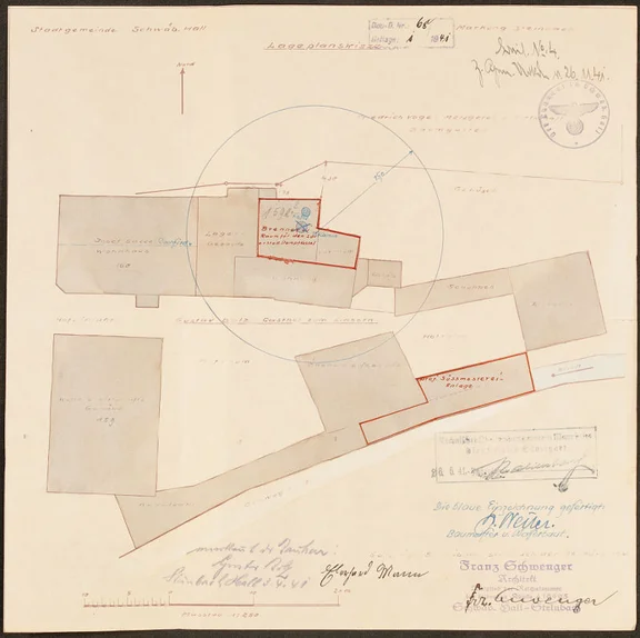 Im Nebengebäude hinter dem Wohnhaus Nr. 160 [heute: Neustetterstraße 22] ließ die Süßmostkelterei Eberhard Mann 1941 als Pächter im früheren Brennereiraum einen feststehenden Dampfkessel aufstellen (Stadt Schwäb. Hall, Baurechtsamt, Bauakten Neustetterstraße 20)