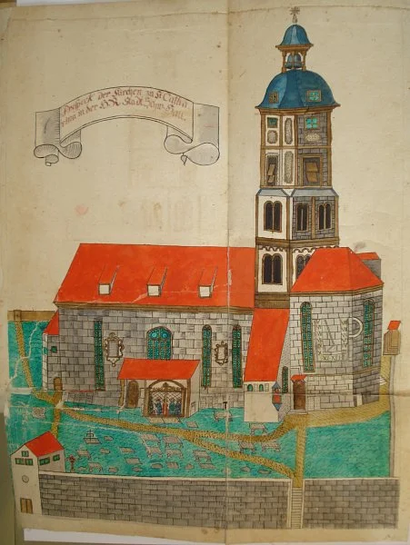 Zeichnung in der Chronik des Johann Marius Bühl, um 1820 (StadtA SHA HV HS 92)