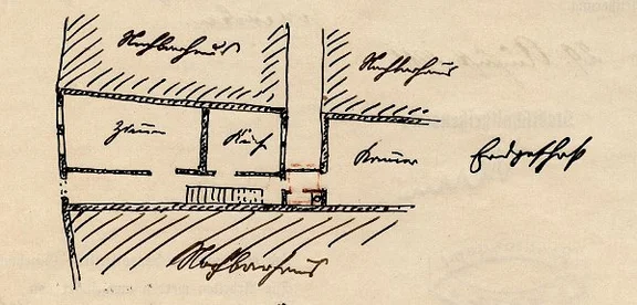 Erdgeschoss-Grundriss zum Einbau eines Aborts, 1911 (StadtA Schwäb. Hall 27/465)