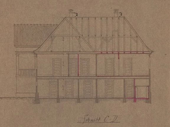 Schnitt durch den Nordflügel, 1916 (StadtA Schwäb. Hall 27/500)