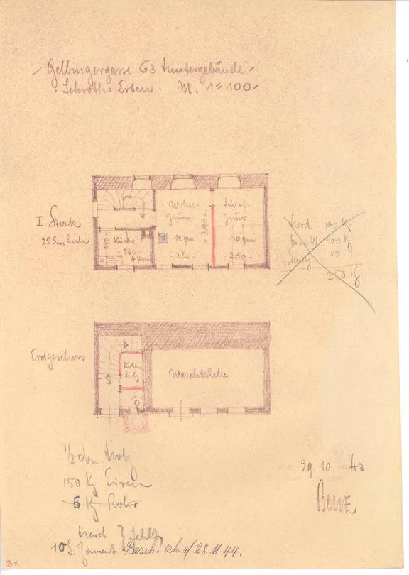 Grundrisse zu einem Umbau des Hinterhauses, 1943  (Baurechtsamt SHA, Bauakten)