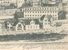 Ausschnitt aus einer 1905 gelaufenen Postkarte, die ein etwas besseres Bild der Essigfabrik und des dahinter gelegenen Wohnhauses bietet. Im Hintergrund ist der sog. „Zellentrakt“ des Gefängnisses erkennbar (StadtA Schwäb. Hall PK 02162)