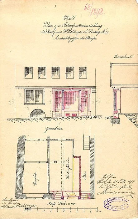 Plan zum Einbau von Schaufenstern von 1898 (Baurechtsamt SHA, Bauakten)
