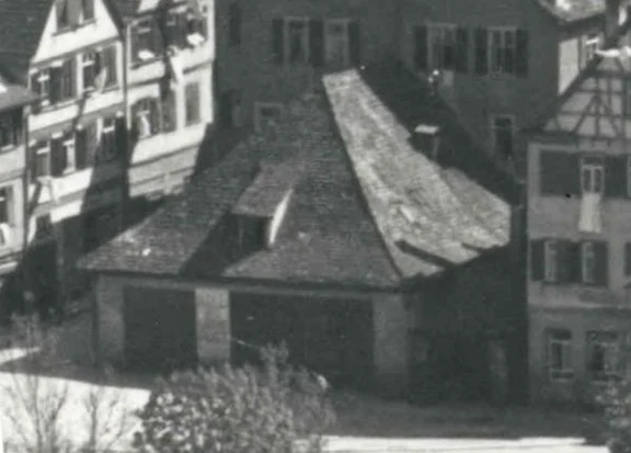 Ausschnitt aus einem US-Foto der Altstadt vom 18. April 1945 (StadtA SHA FS 11665)