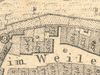 Ausschnitt aus dem Primärkataster  von 1827. Das mit der Nummer 535 bezeichnete Gebäude ist in der Bildmitte oben zu erkennen, zurückgesetzt und direkt an die Stadtmauer angebaut (StadtA SHA S13/0583)