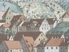 Ausschnitt aus einer Gouache von C. Gebriel mit einer Ansicht von Comburg und Steinbach zwischen 1809 und 1814. Das heutige Haus Im Stöckle 2 ist in der Bildmitte an seinem hellen Giebel mit Sichtfachwerk erkennbar (StadtA Schwäb. Hall S10/811)