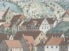 Ausschnitt aus einer Gouache von C. Gebriel mit einer Ansicht von Comburg und Steinbach zwischen 1809 und 1814. Das heutige Haus Im Stöckle 2 ist in der Bildmitte an seinem hellen Giebel mit Sichtfachwerk erkennbar (StadtA Schwäb. Hall S10/811)