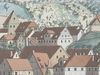 Ausschnitt aus einer Gouache von C. Gebriel mit einer Ansicht von Comburg und Steinbach zwischen 1809 und 1814. Bei dem heutigen Haus Im Stöckle 10 (bzw. seinem Vorgängerbau) handelt es sich vermutlich um das zweite Haus rechts des Comburger Tors bzw. Kanzlistenturms. Der helle Giebel ist teilweise durch das Nachbarhaus Nr. 8 verdeckt (StadtA Schwäb. Hall S10/811)