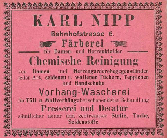 Anzeige von 1901 aus: W. Burkhardt (Bearb.): Adreß- und Geschäfts-Handbuch der Oberamtsstadt Schwäbisch Hall, Schwäbisch Hall 1901, Inseratenanhang, S. 26 (StadtA Schwäb. Hall Bibl. 2947)