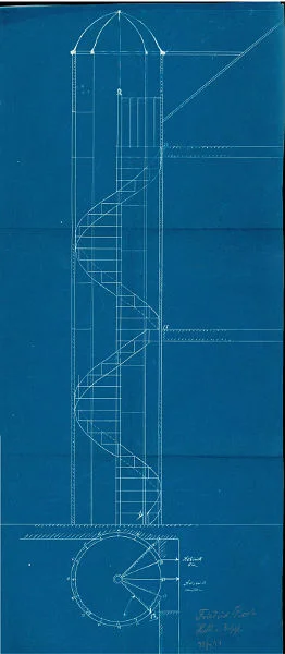 Seitenansicht für den nicht verwirklichten Wendeltreppenanbau an die Kirche, 1914 (StadtA Schwäb. Hall Z01/A0138)