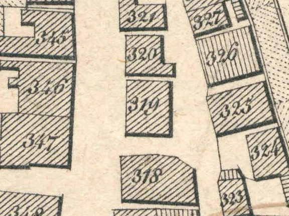 Ausschnitt aus dem Primärkataster von 1827. Das Haus hat die Nummer 319 (StadtA SHA S13/0686)