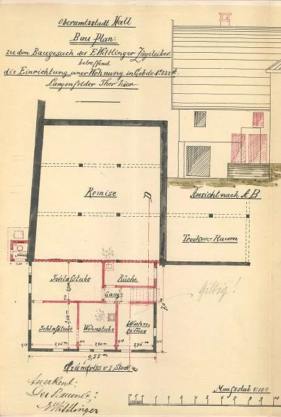 Umbau des Wohnhaus-Anbaus der Ziegelei, 1897 (StadtA SHA 27/329)