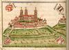 Weitere Ansicht der Comburg aus einer anderen illustrierten Chronikhandschrift, kolorierte Federzeichnung um 1600 (StadtA Schwäb. Hall HV HS 74, Bl. 83r)