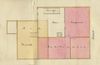 Grundriss des Dachstocks in einem Teilungsplan der Hausbesitzer Johann Kraft  (gelb) und Johann Hornung (rot), 1869 (StadtA Schwäb. Hall  19/1064 Beil. 20)