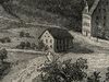 Ausschnitt aus einer Ansicht der Comburg aus Richtung Südosten, Stahlstich von 1842 aus dem „Kleinen Universum“ (StadtA Schwäb. Hall S10/2306)