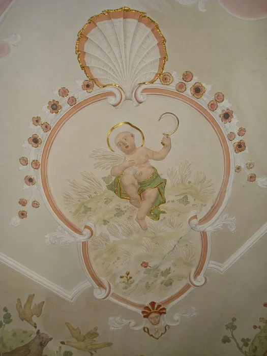 Barocksaal. Personifikation des Sommers in der Südwestecke der Decke. Foto: Daniel Stihler (StadtA Schwäb. Hall Server Häuserlexikon)