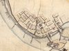 Ausschnitt aus dem Seifferheld’schen Salinenplan von 1804. Hier sind u.a. die „Türle“ in der Haalmauer eingezeichnet, genaue Verlauf des Mauerzugs mit seinen Vor- und Rücksprüngen ist ablesbar. Das Kocherufer ist offensichtlich mit Hölzern gesichert (StadtA Schwäb. Hall 16/65)