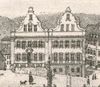 Auschnitt aus einer Vignette mit Rathaus und Marktplatz zu einer Stadtansicht um 1850. Lithographie von W. Haaf nach F. Bonhöfer, um 1850 (StadtA Schwäb. Hall S10/0712)