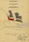 Lageplan zum Neubau einer abgebrannten Scheuer, 1884. Hierbei werden die Reste der Stadtmauer in diesem Bereich abgetragen. Die Ruine des Faulturms scheint nicht mehr vorhanden zu sein (StadtA SHA 27/0450)