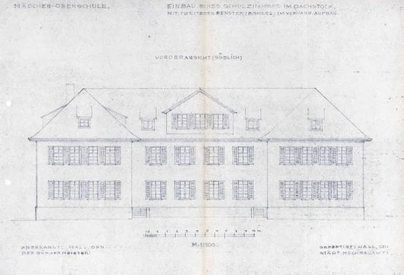 Aus einem Plansatz von 1955: Vorderansicht (Südseite) (StadtA Schwäb. Hall R105/57)