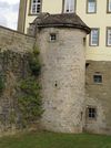 Der Turm am „Reischachbau“ aus Richtung Nordwesten, vom Wehrgang aus gesehen, Juni 2014. Foto: Daniel Stihler (StadtA SHA DIG 05470)