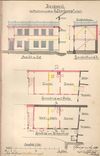 Ansicht, Schnitt und Grundrisse für die Erstellung eines Werkstattanbaus an der Rückseite des Haupthauses, 1880 (Baurechtsamt SHA, Bauakten)