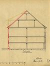 Schnittzeichnung zum geplanten Rückbau des baufälligen Dachgeschosses, 1886 (StadtA SHA FS 27/0448)