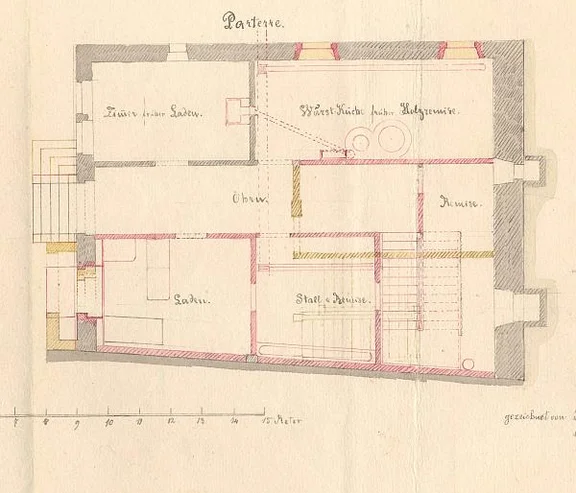 Plan zum Umbau des Erdgeschosses, 1874 (Baurechtsamt SHA, Bauakten)