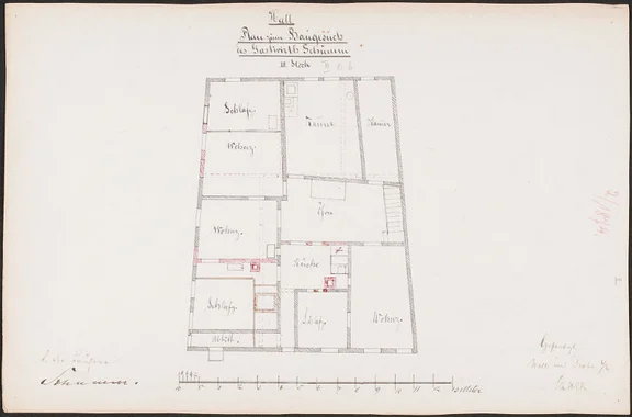 Grundriss des III. Stocks zu den Umbauten von 1874 (StadtA Schwäb. Hall 27/0569)