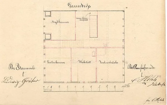 Grundriss zum Umbau des 2. Obergeschosses, 1874 (Baurechtsamt Schwäb. Hall, Bauakten Gelbinger Gasse 27)