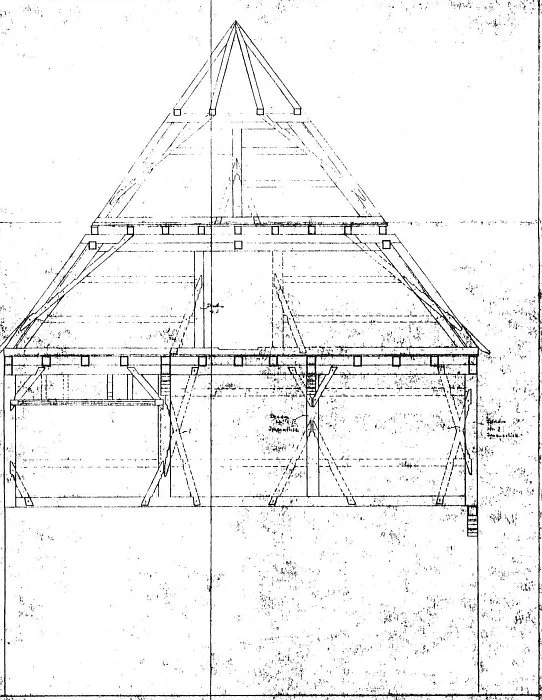 Plan des Fachwerkbestands im Rückgiebel, 1990. Plan: Albrecht Bedal (StadtA SHA Server Häuserlexikon)