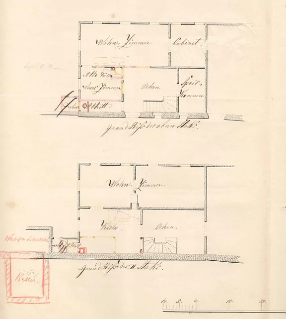 Grundrisse des „obern Stoks“ und „IIten  Stoks“, 1864 (StadtA Schwäb. Hall 27/0333)