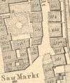 Ausschnitt aus dem Primärkataster von 1827. Der Vorläuferbau des späteren Gebäudes Blendstatt 8 mit der PKN 255 ist am rechten Rand oben zu erkennen (StadtA SHA S13/0583)