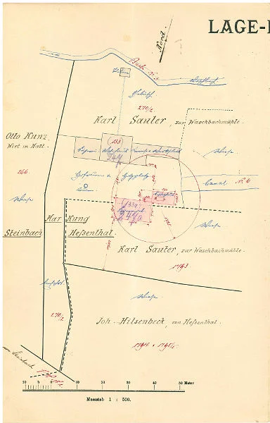 Lageplan zum Bau eines separaten Sägereigebäudes mit einer Dampfmaschine, 1902 (StadtA Schwäb. Hall 27/515)