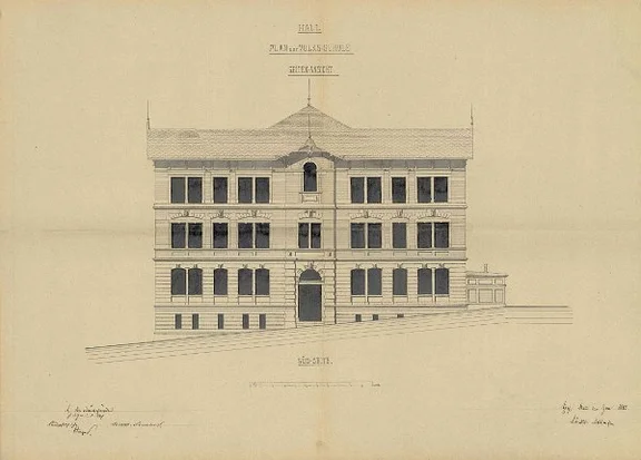 Seitenansicht von der Nordseite, 1880 (Stadt Schwäb. Hall, Baurechtsamt, Bauakten Lange Straße 10)