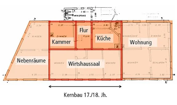Obergeschoss nach dem Umbau Anfang des 19. Jahrhunders. Rekonstruktion von Albrecht Bedal (StadtA Schwäb. Hall Server Häuserlexikon)