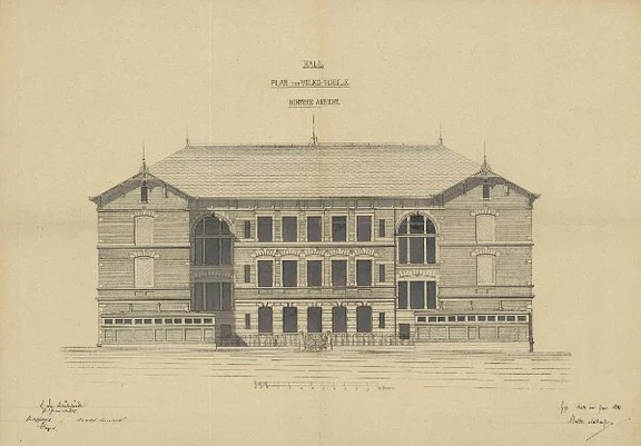 Ansicht der östlichen Längsseite (Rückseite), 1880 (Stadt Schwäb. Hall, Baurechtsamt, Bauakten Lange Straße 10)