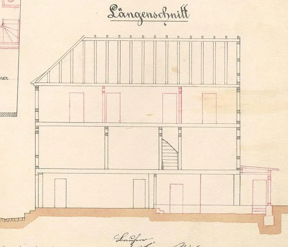 Schnitt durch das Haus, 1874 (Baurechtsamt SHA)