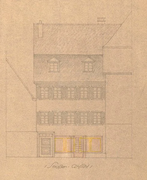 Fassadenansicht zu einem Umbau des Ladenlokals, 1925  (Baurechtsamt SHA, Bauakten)
