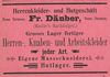 Anzeige des im Haus ansässigen Textilgeschäfts des Friedrich Däuber von 1901, aus: W. Burkhardt (Bearb.): Adreß- und Geschäfts-Handbuch der Oberamtsstadt Schwäbisch Hall, Schwäbisch Hall 1901, Inseratenanhang, S. 9 (StadtA Schwäb. Hall Bibl. 2947)