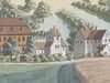 Ausschnitt aus einer Gouache von C. Gebriel mit Comburg und Steinbach zwischen 1809 und 1814. Das heutigen Anwesen Neustetterstraße 3 ist in der Bildmitte erkennbar und sieht hier wie ein Türmchen aus (StadtA Schwäb. Hall S10/811)